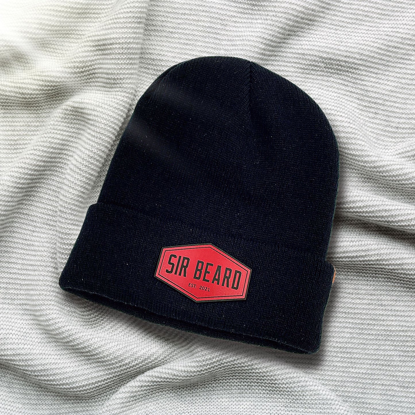 Sir Beard Black Cuffed Beanie (Red)