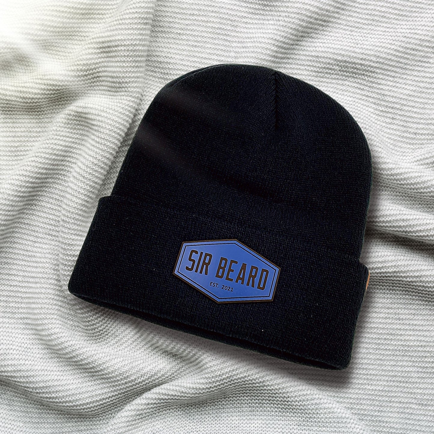 Sir Beard Black Cuffed Beanie (Blue)